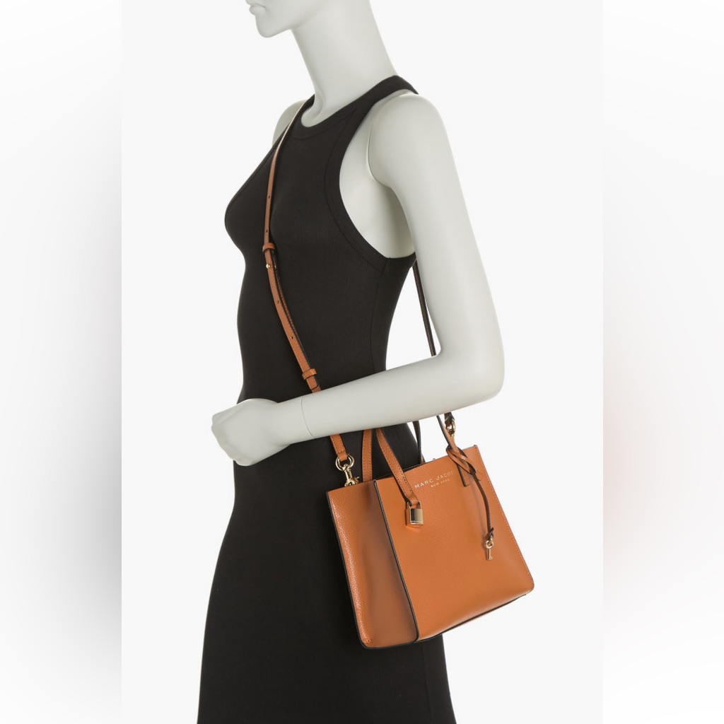 New Marc Jacobs Mini Grind Brown Leather Satchel Crossbody Bag
